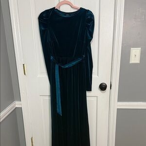 Luxurious Teal Velvet Long Sleeve Dress